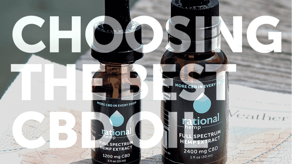Blog header for "Choosing the best CBD oil." Features two Rational Hemp CBD oil bottles